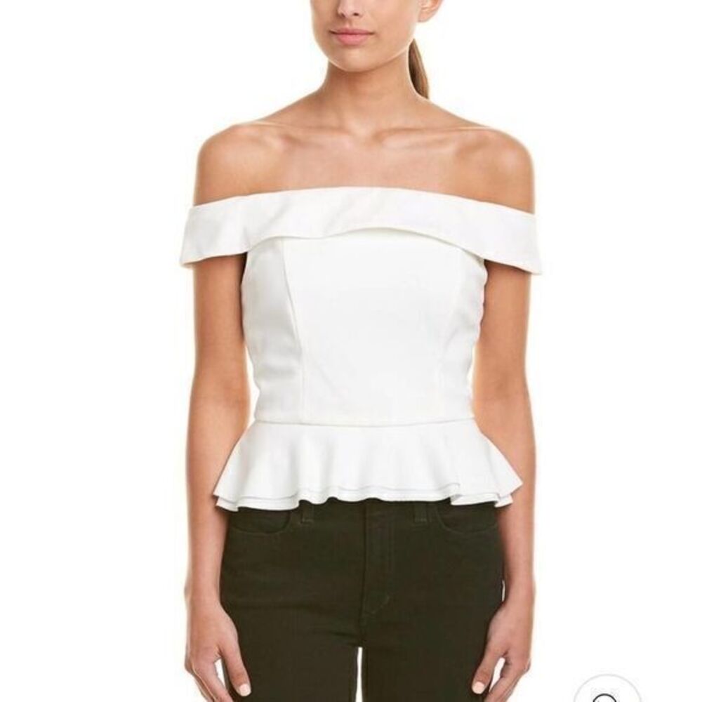 Allen Schwartz White Natalie peplum off the shoulder top size small